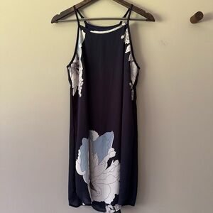 FLORAL SLEEVELESS DRESS NAVY BLUE SIZE MEDIUM